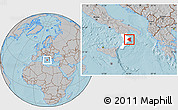 Gray Location Map of Crotone, highlighted parent region, hill shading