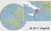 Savanna Style Location Map of Crotone, highlighted country, highlighted parent region, hill shading