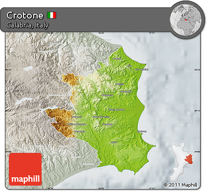 Physical Map of Crotone, lighten, semi-desaturated