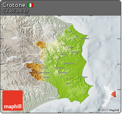 Physical Map of Crotone, lighten, semi-desaturated