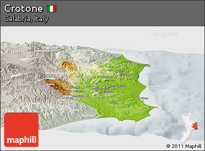 Physical Panoramic Map of Crotone, lighten, semi-desaturated