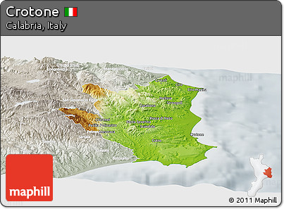 Physical Panoramic Map of Crotone, lighten, semi-desaturated