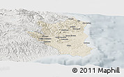Shaded Relief Panoramic Map of Crotone, lighten, semi-desaturated