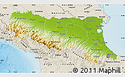 Physical Map of Emilia-Romagna, shaded relief outside