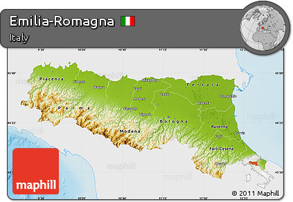 Physical Map of Emilia-Romagna, single color outside