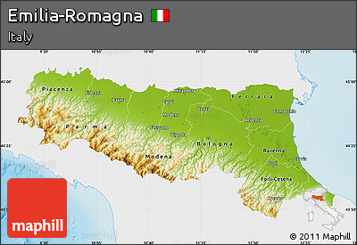 Physical Map of Emilia-Romagna, single color outside