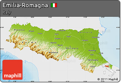 Physical Map of Emilia-Romagna, single color outside