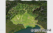 Satellite 3D Map of Friuli-Venezia Giulia, darken