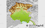 Physical Map of Friuli-Venezia Giulia, lighten, desaturated