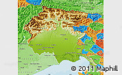 Physical Map of Friuli-Venezia Giulia, political shades outside