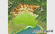 Physical Map of Friuli-Venezia Giulia, satellite outside