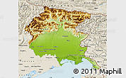 Physical Map of Friuli-Venezia Giulia, shaded relief outside