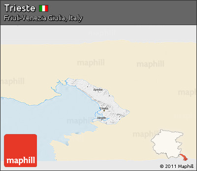 Classic Style 3D Map of Trieste, single color outside