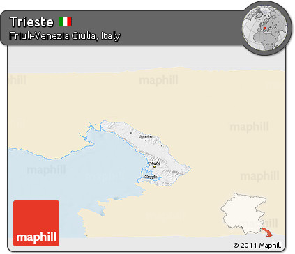 Classic Style 3D Map of Trieste, single color outside