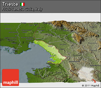 Physical 3D Map of Trieste, darken