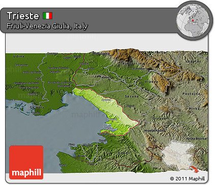 Physical 3D Map of Trieste, darken