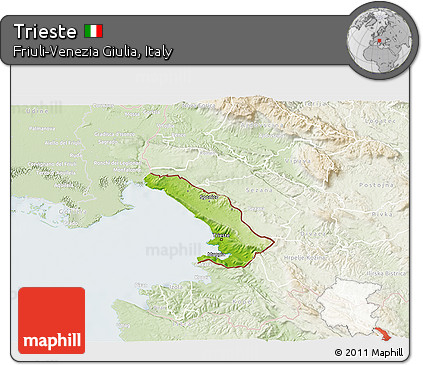 Physical 3D Map of Trieste, lighten