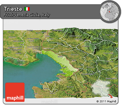 Physical 3D Map of Trieste, satellite outside