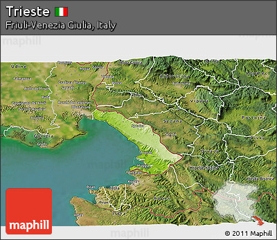 Physical 3D Map of Trieste, satellite outside