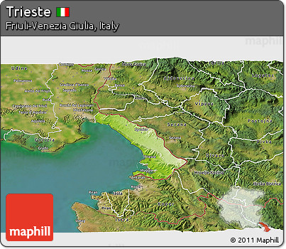 Physical 3D Map of Trieste, satellite outside