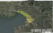 Satellite 3D Map of Trieste, darken, semi-desaturated