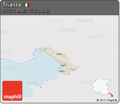 Shaded Relief 3D Map of Trieste, single color outside