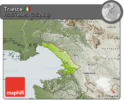 Physical Map of Trieste, semi-desaturated