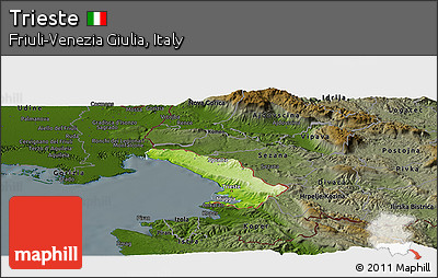 Physical Panoramic Map of Trieste, darken
