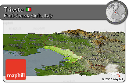 Physical Panoramic Map of Trieste, darken