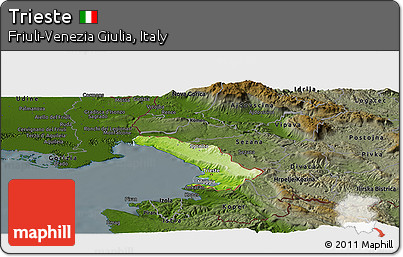 Physical Panoramic Map of Trieste, darken