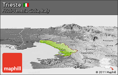 Physical Panoramic Map of Trieste, desaturated