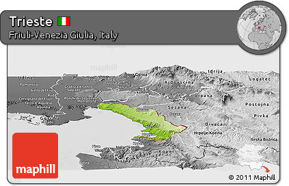 Physical Panoramic Map of Trieste, desaturated