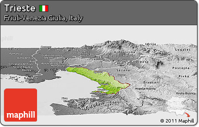 Physical Panoramic Map of Trieste, desaturated