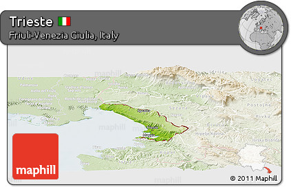 Physical Panoramic Map of Trieste, lighten