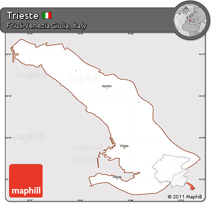 Classic Style Simple Map of Trieste, cropped outside