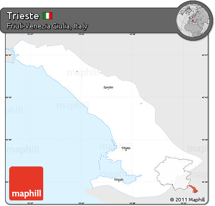 Silver Style Simple Map of Trieste, single color outside