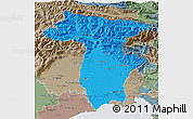 Political 3D Map of Udine, semi-desaturated