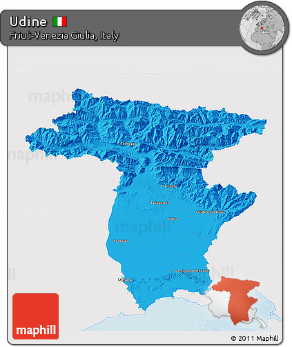 Political 3D Map of Udine, single color outside
