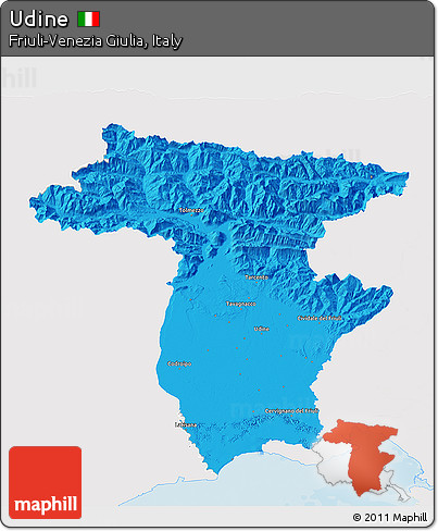 Political 3D Map of Udine, single color outside