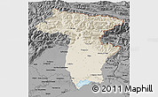 Shaded Relief 3D Map of Udine, darken, desaturated