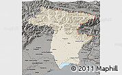 Shaded Relief 3D Map of Udine, darken, semi-desaturated