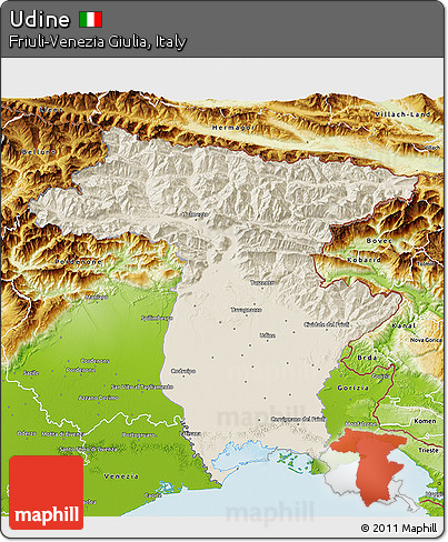 Shaded Relief 3D Map of Udine, physical outside
