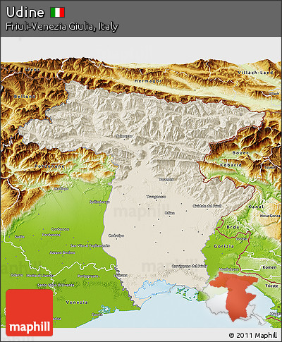 Shaded Relief 3D Map of Udine, physical outside