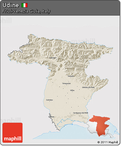 Shaded Relief 3D Map of Udine, single color outside