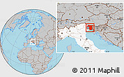Gray Location Map of Udine, highlighted country, highlighted parent region