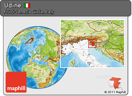 Physical Location Map of Udine, highlighted country, highlighted parent region