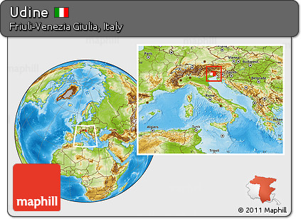 Physical Location Map of Udine, highlighted parent region, within the entire country
