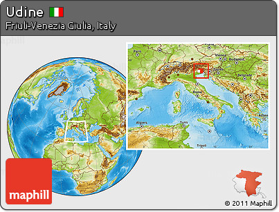 Physical Location Map of Udine, highlighted parent region, within the entire country
