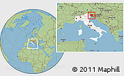 Savanna Style Location Map of Udine, highlighted country, highlighted parent region, within the entire country
