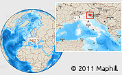 Shaded Relief Location Map of Udine, highlighted country, highlighted parent region, within the entire country
